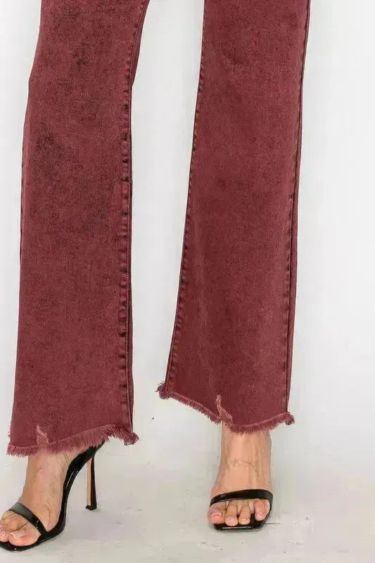 TUMMY CONTROL BURGUNDY HIGH RISE FLARE JEANS