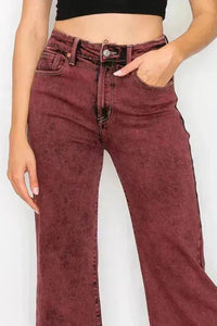 TUMMY CONTROL BURGUNDY HIGH RISE FLARE JEANS