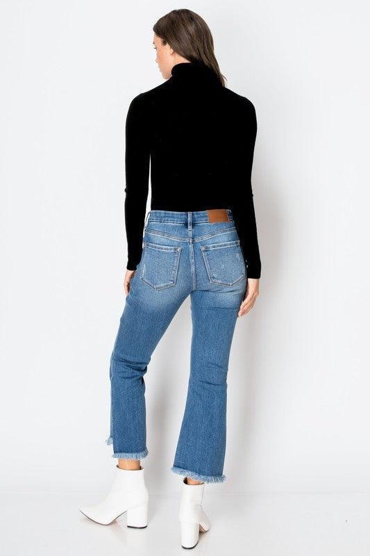 Corset Jeans High Rise Fringe Crop Flare