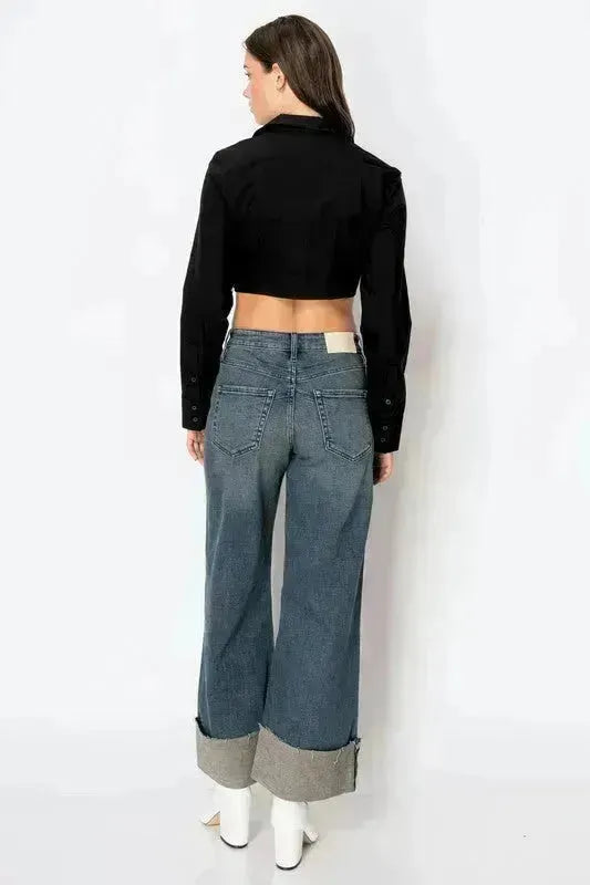 TUMMY CONTROL HIGH RISE CUFFED A WIDE LEG JEANS