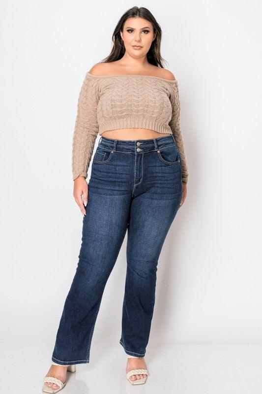 Plus Size Corset Jeans High Rise Double Waist Bootcut