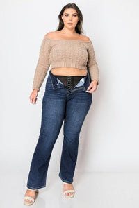 Plus Size Corset Jeans High Rise Double Waist Bootcut