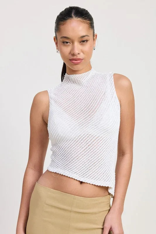 Sleeveless Asymmetrical High Neck Top