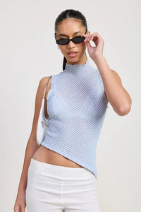 Sleeveless Asymmetrical High Neck Top