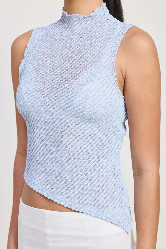 Sleeveless Asymmetrical High Neck Top