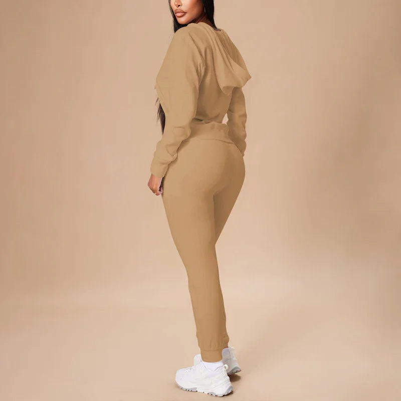 Women's 2-Piece Set Hooded Crop Top & Slim Fit Pants
