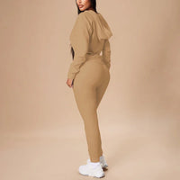 Women's 2-Piece Set Hooded Crop Top & Slim Fit Pants