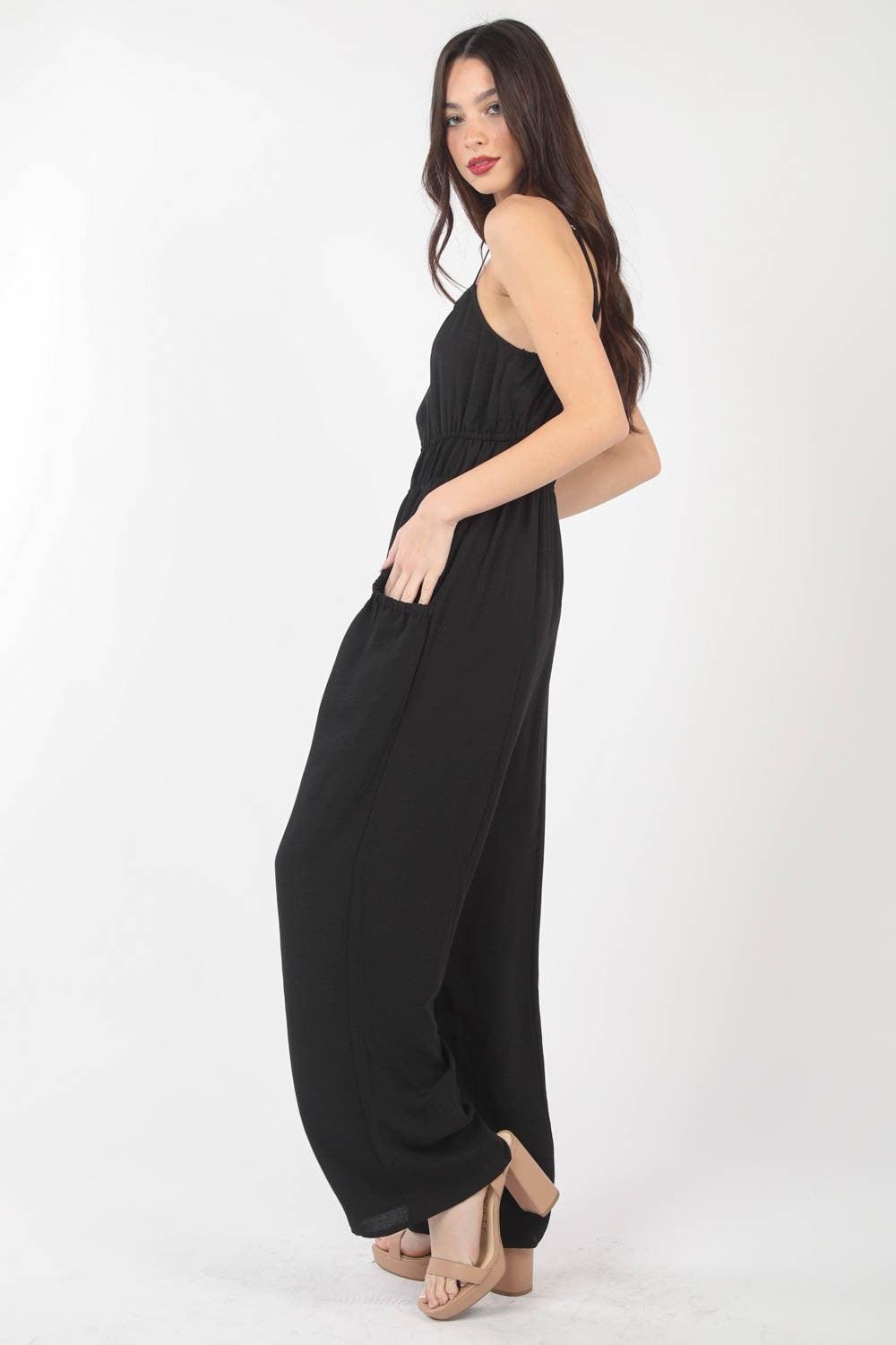 VERY J Pintuck Detail Woven Sleeveless Jumpsuit - Jessiz Boutique