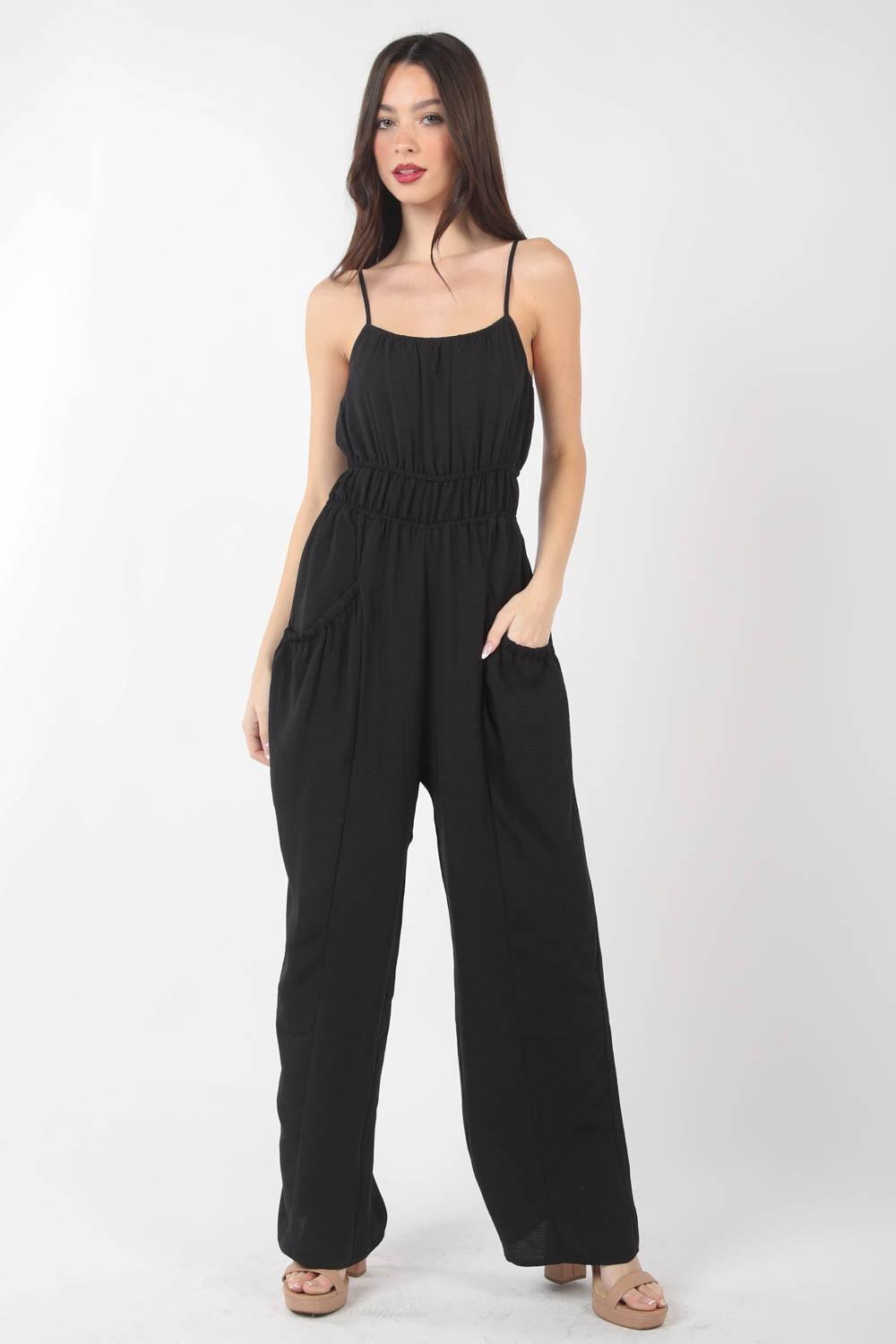 VERY J Pintuck Detail Woven Sleeveless Jumpsuit - Jessiz Boutique