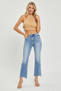 RISEN Frayed Hem Cropped Straight Jeans