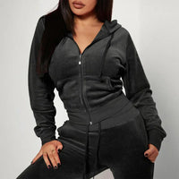 Women's 2-Piece Set Hooded Crop Top & Slim Fit Pants