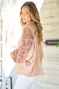 Leopard Sleeve Knit Top