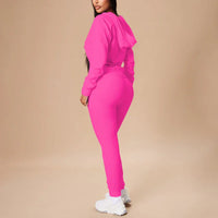 Women's 2-Piece Set Hooded Crop Top & Slim Fit Pants