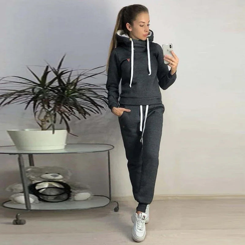 Women's Fleece Long Sleeve Hooded Casual Sports Set