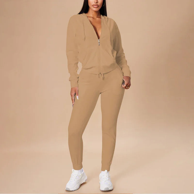 Women's 2-Piece Set Hooded Crop Top & Slim Fit Pants