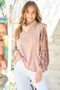 Leopard Sleeve Knit Top