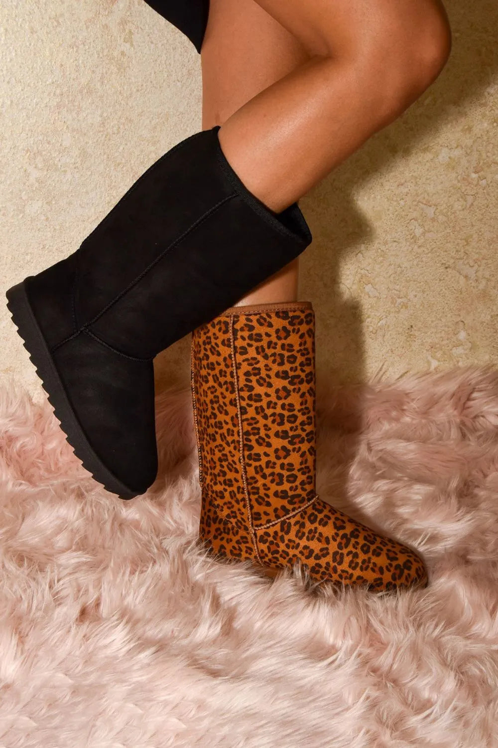 Leopard Suede Round Toe Boots