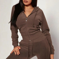 Women's 2-Piece Set Hooded Crop Top & Slim Fit Pants