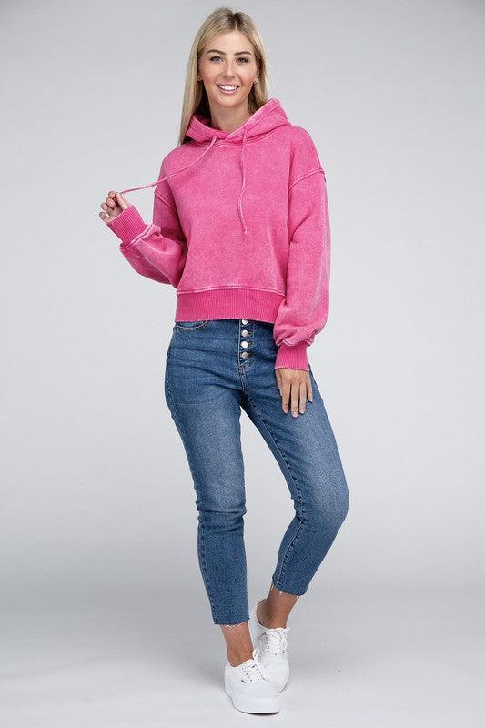 Acid Wash Fleece Hoodie - Jessiz Boutique