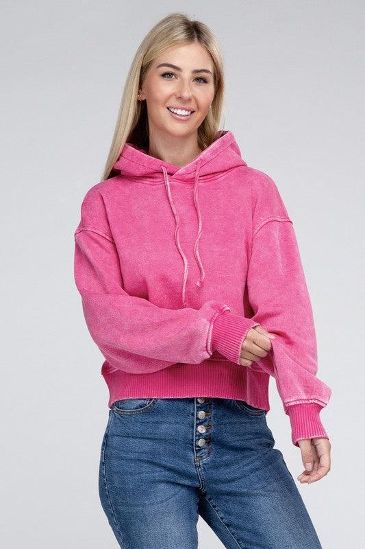 Acid Wash Fleece Hoodie - Jessiz Boutique