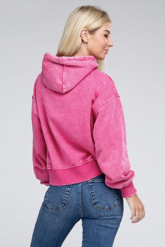 Acid Wash Fleece Hoodie - Jessiz Boutique