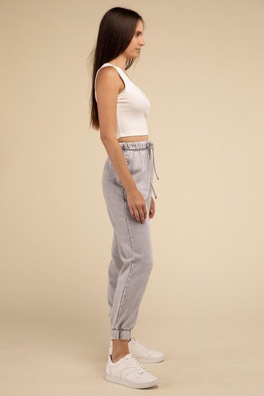 Acid Wash Fleece Sweatpants with Pockets - Jessiz Boutique