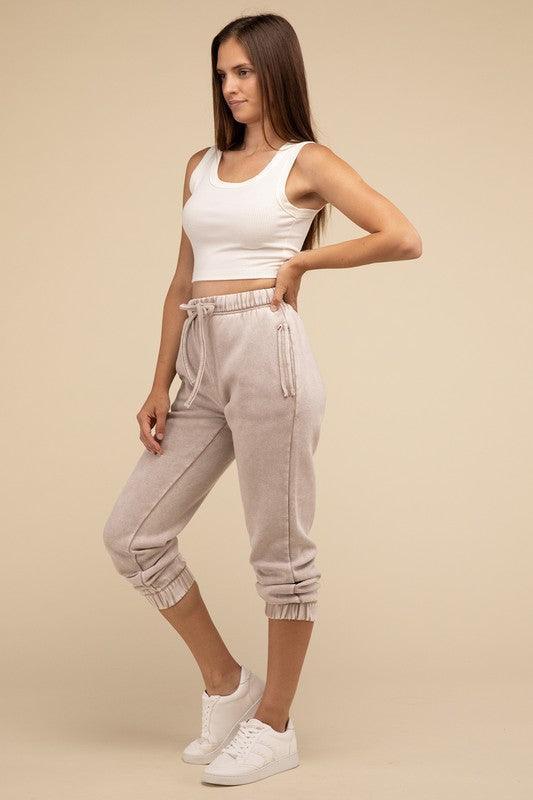 Acid Wash Fleece Sweatpants with Pockets - Jessiz Boutique