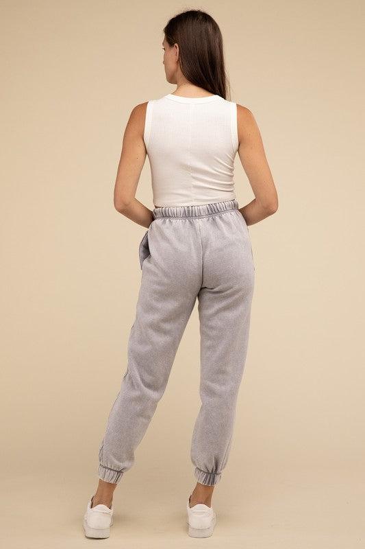 Acid Wash Fleece Sweatpants with Pockets - Jessiz Boutique