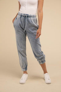 Acid Wash Fleece Sweatpants with Pockets - Jessiz Boutique