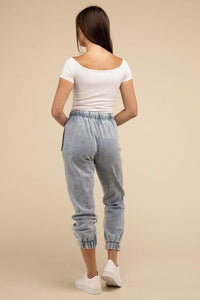 Acid Wash Fleece Sweatpants with Pockets - Jessiz Boutique