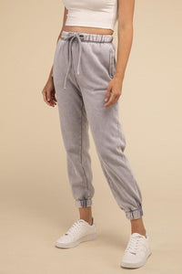 Acid Wash Fleece Sweatpants with Pockets - Jessiz Boutique