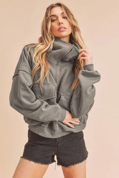 Aemi + Co Exposed Seam Half Zip Sweatshirt with Pockets - Jessiz Boutique
