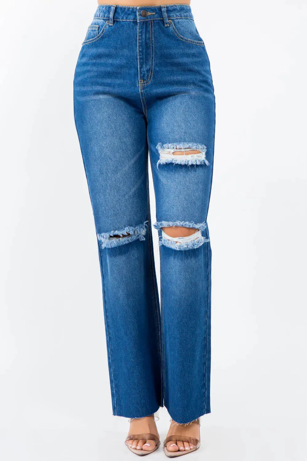 American Bazi High Waist Distressed Wide Leg Jeans - Jessiz Boutique