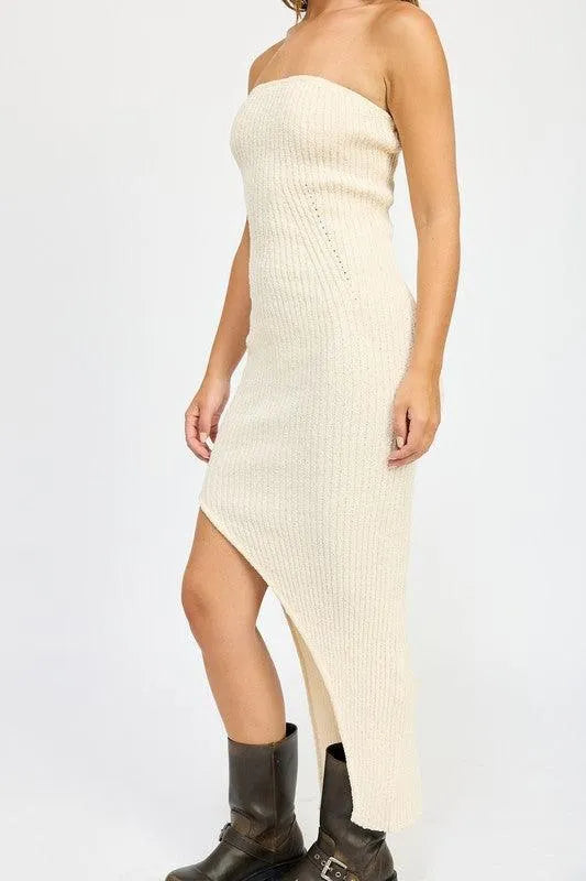 Asymmetrical Ribbed Maxi Tube Dress - Jessiz Boutique