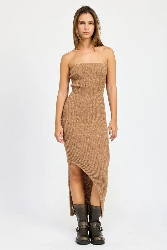 Asymmetrical Ribbed Maxi Tube Dress - Jessiz Boutique