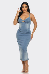 Athina Casual Light Washed Denim Midi Dress - Jessiz Boutique