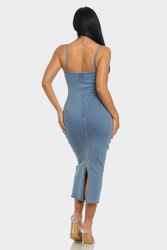 Athina Casual Light Washed Denim Midi Dress - Jessiz Boutique