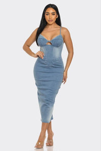 Athina Casual Light Washed Denim Midi Dress - Jessiz Boutique