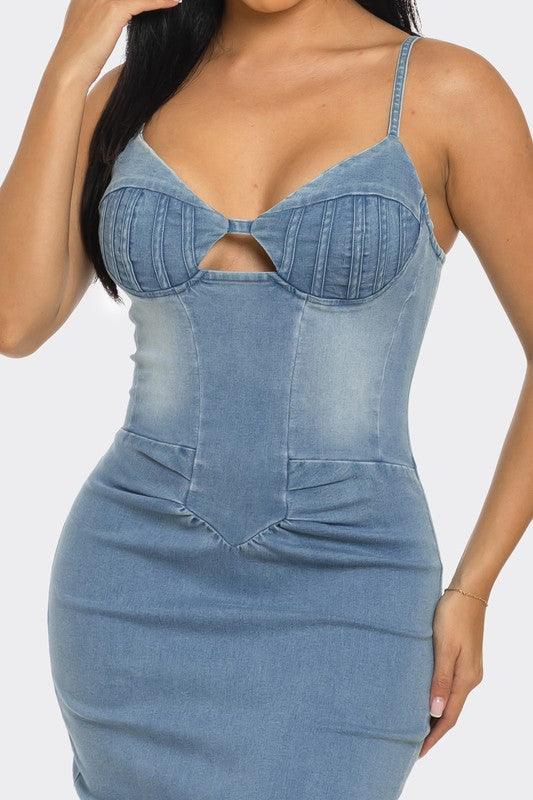 Athina Casual Light Washed Denim Midi Dress - Jessiz Boutique