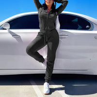 Women's 2-Piece Set Hooded Crop Top & Slim Fit Pants