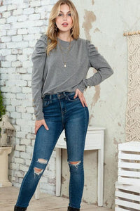 Basic Buttoned Puff Long Sleeve Blouse top - Jessiz Boutique