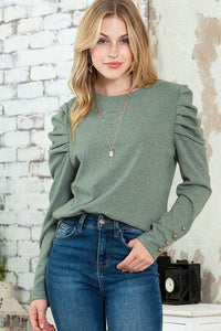 Basic Buttoned Puff Long Sleeve Blouse top - Jessiz Boutique