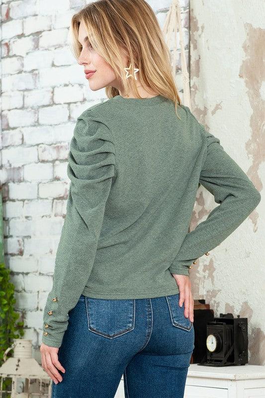 Basic Buttoned Puff Long Sleeve Blouse top - Jessiz Boutique