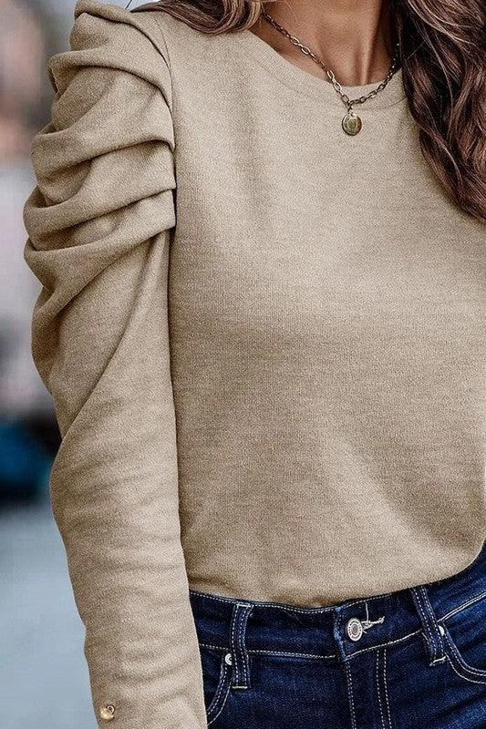 Basic Buttoned Puff Long Sleeve Blouse top - Jessiz Boutique