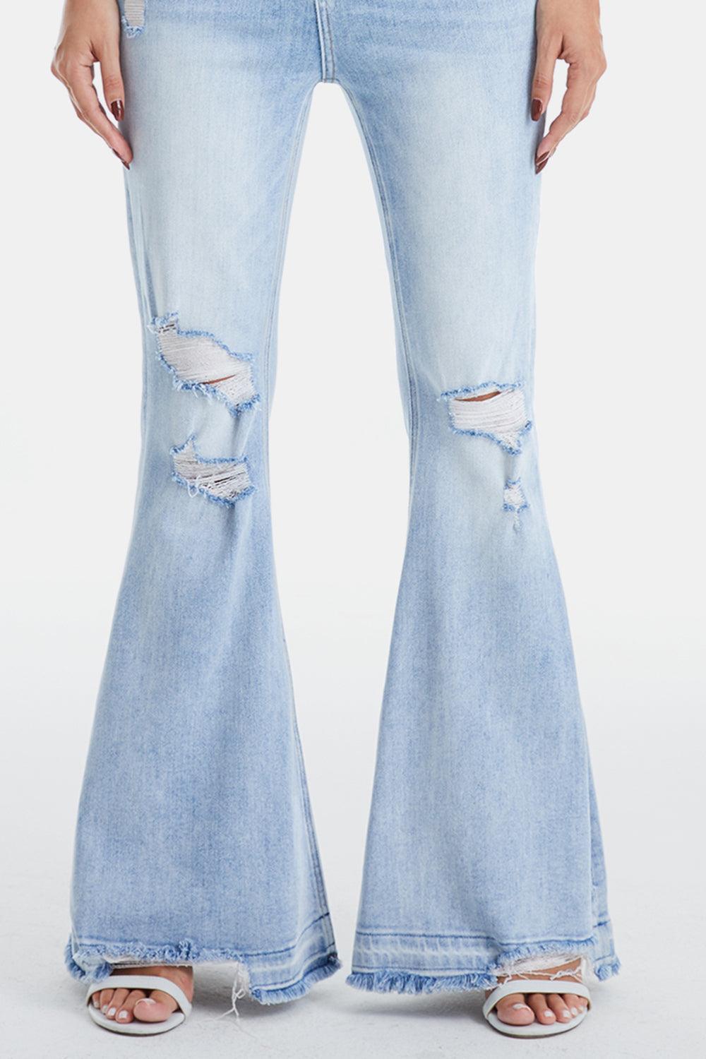 BAYEAS Distressed Raw Hem High Waist Flare Jeans - Jessiz Boutique