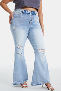 BAYEAS Distressed Raw Hem High Waist Flare Jeans - Jessiz Boutique
