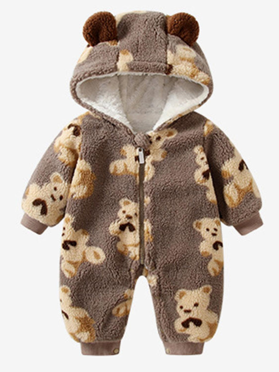 Bear Zip Up Long Sleeve Hooded Jumpsuit - Jessiz Boutique