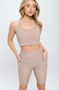 Beige Gingham Print Activewear Set - Jessiz Boutique