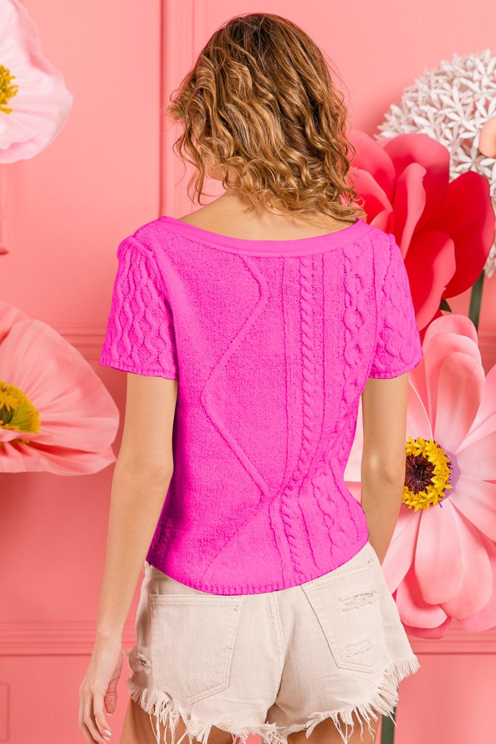 BiBi Cable Knit Short Sleeve Sweater - Jessiz Boutique