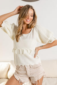 BiBi Tassel Detail Textured Square Neck Sweater - Jessiz Boutique